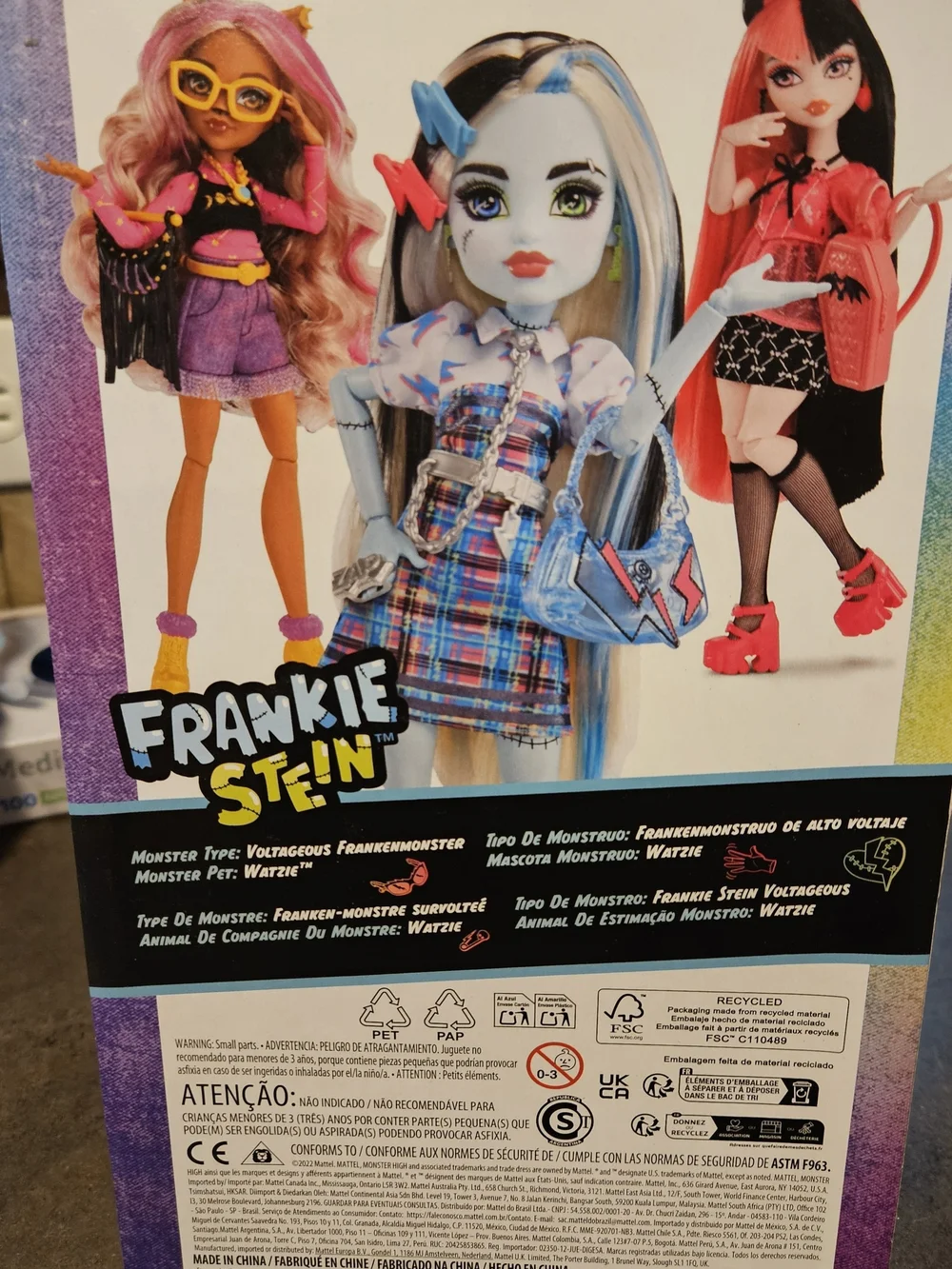 Monster High Frankie Stein Doll — Blue, White, Black, Pink